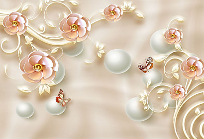 Fototapeta 3D kvety s perlami 1988